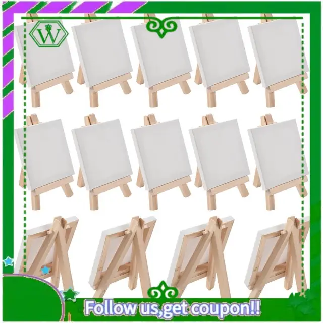 Reliable-14Pcs Mini Canvas And Easel Brush Set, Canvas 4X4 Inch, Pre-Stretched Canvas, Mini Painting Kit, Kids Painting Party 4
