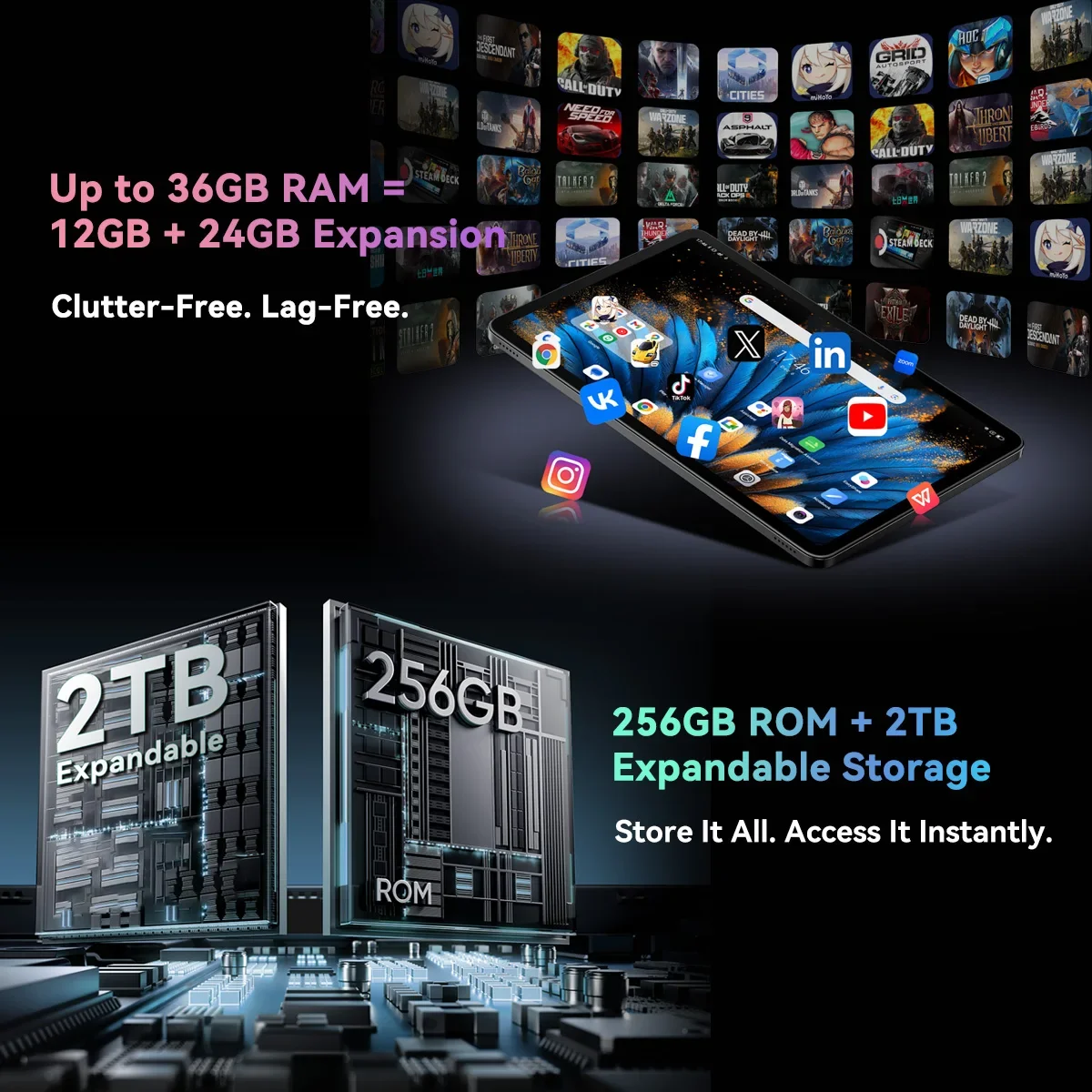 OSCAL Blackview MEGA 2 WIFI Tablet, 12'' 2K FHD+ Display 12GB RAM 256GB ROM 9000mAh Battery, 16MP Android 15 Tablets WIFI PC