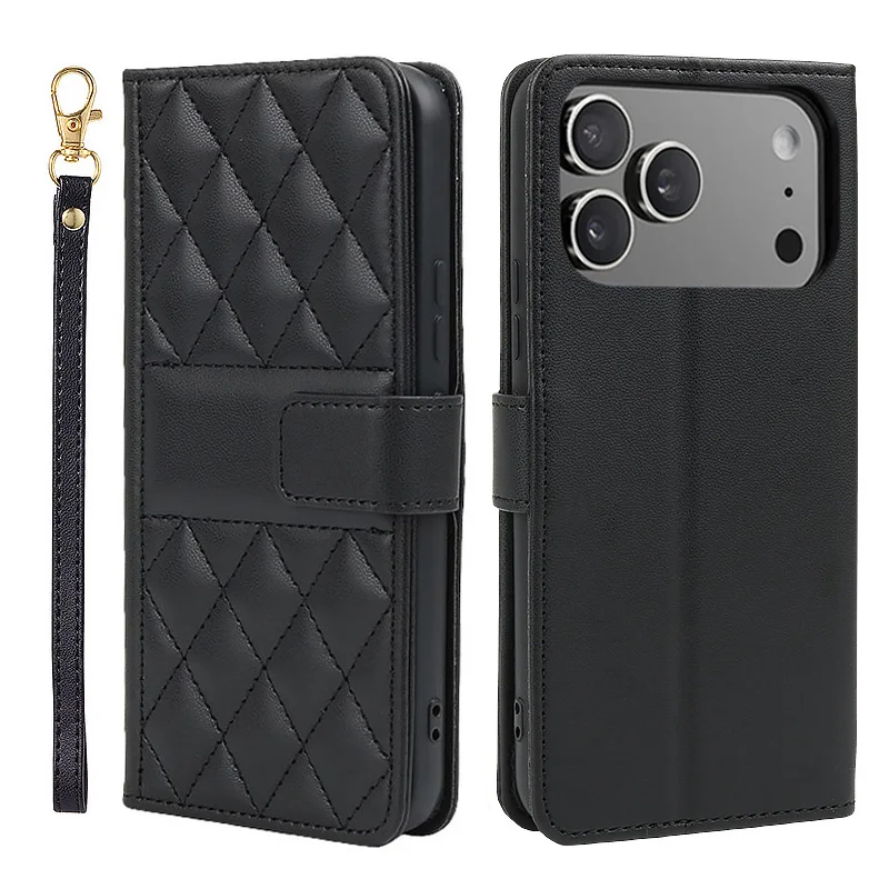 Elegant Solid Color Flip Wallet Leather Case with Lanyard and Back Cover