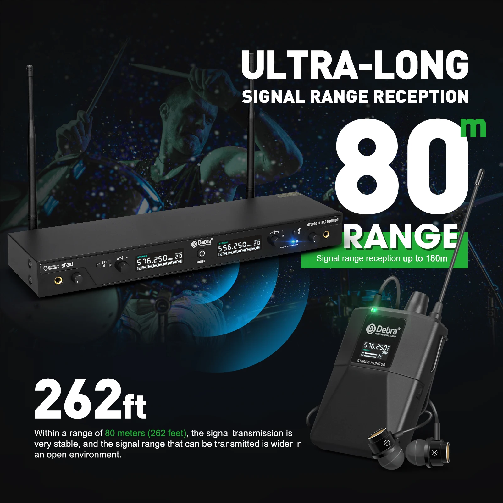 ST-202 UHF Stereo In-Ear Wireless Monitoring System Signal Transmission Suitable For Stage Performances