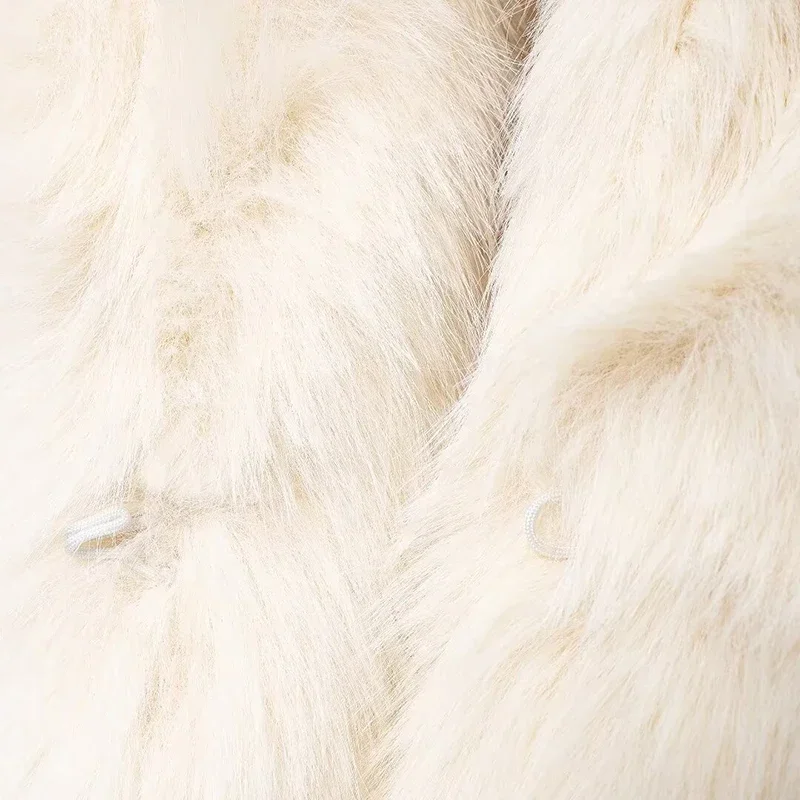 Fashion Solid Fluffy Faux Fur Coat Women Lapel Long Sleeve Thick Warm Loose Jackets 2025 Winter Elegant High Street Outerwear