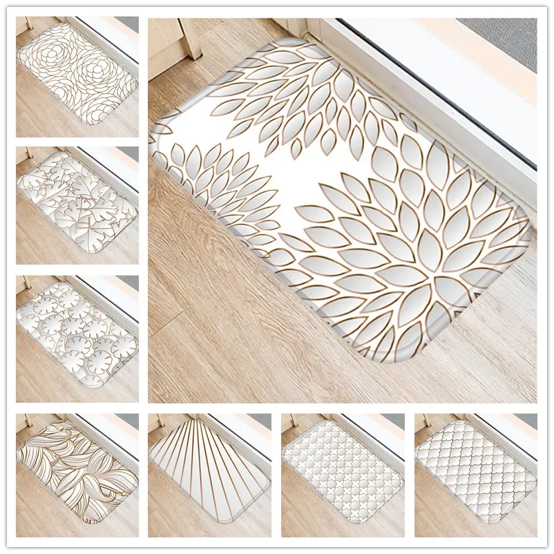 

Silver White Flower Anti-Slip Doormat Kitchen Entrance Door Mat Flannel Carpet Rubber Creative Indoor Floor Mats Rug