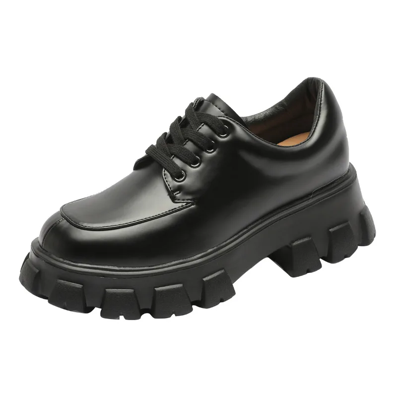 

2022 Fashion Genuine Leather Women Lace Up Flats Platform Loafers Lace Up Spring Autumn Cowhide Female Casual Thick-soled Shoes