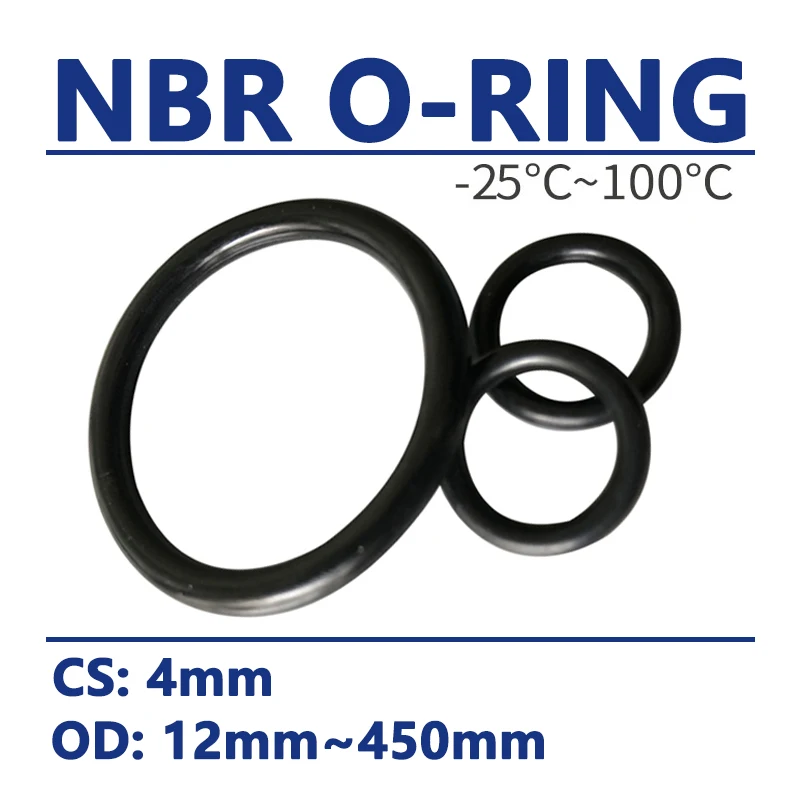 CS 4mm O-Ring NBR O Ring Sealing Gasket OD 12mm-450mm Black