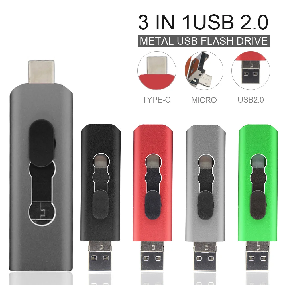 

Metal 360° rotation Pen Drive OTG 3 IN 1 Type-C Pendrive 4G Usb Flash Memory Card 8G 16G Usb Flash Drive 32G Memory Stick U Disk