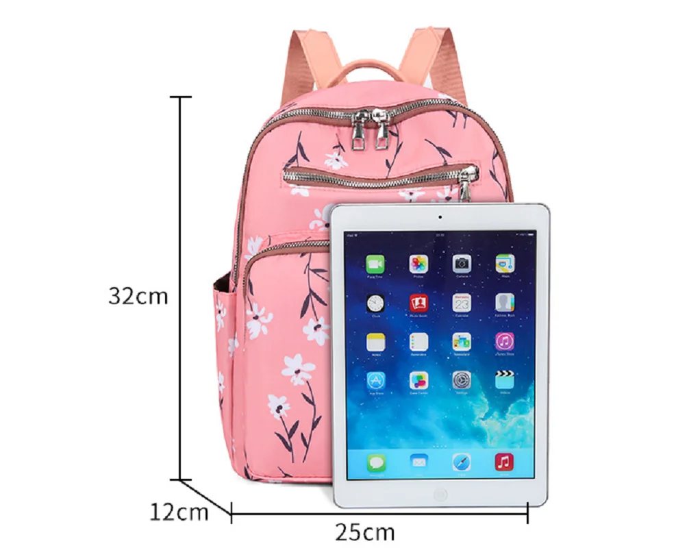 New Women Fashion Printing Nylon Double Zipper Shoulder Bags Large Capacity Casual Travel Backpack Notebook Laptop School Bag