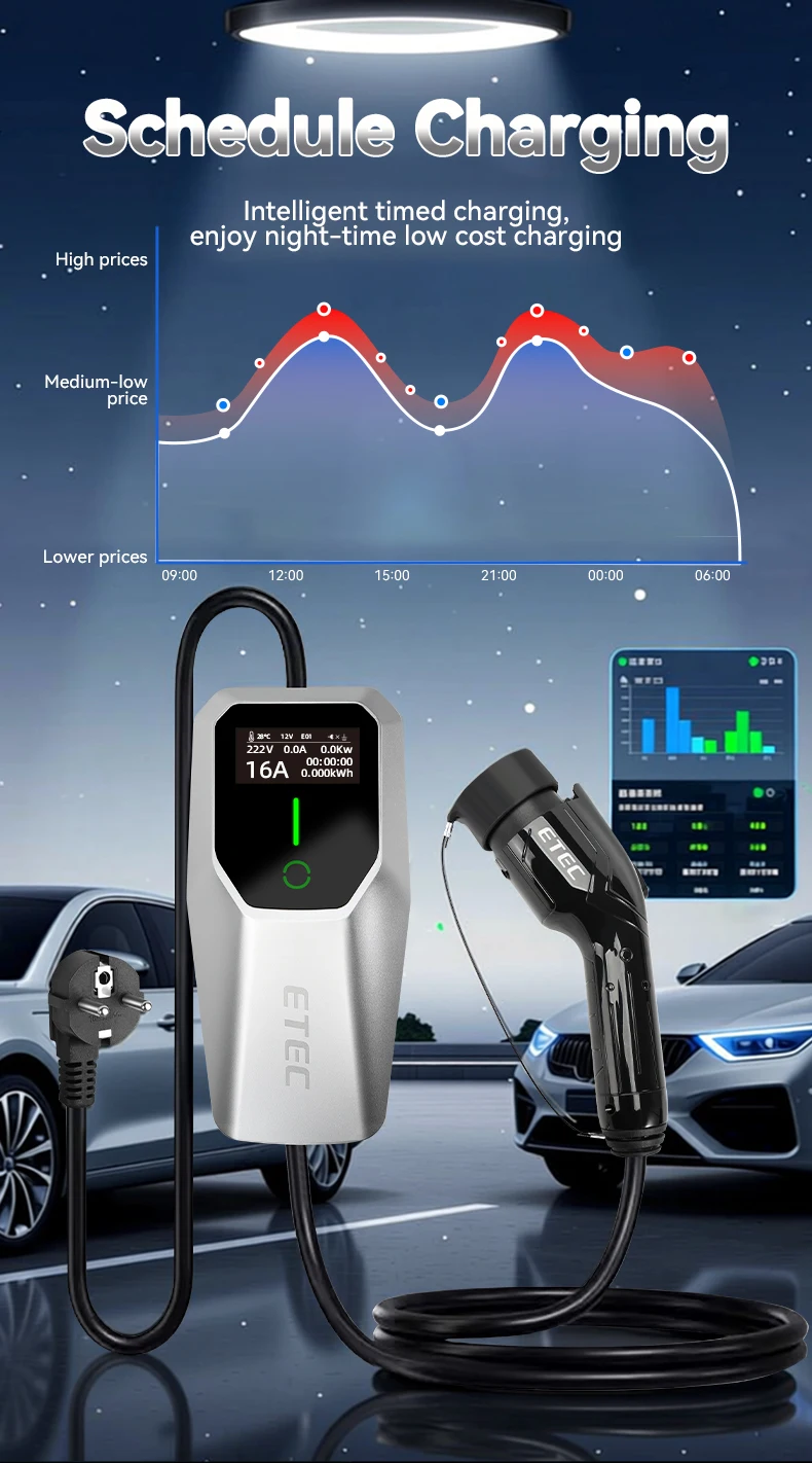 Protable Charger 1PH 16A 3.7KW With Type 2 Plug & 4 Meters Charging Cable+power