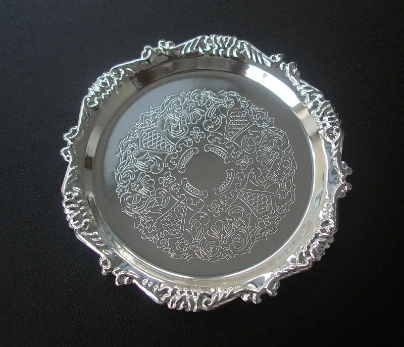 10cm rare zinc alloy metal round coffee/tea cup coaster pad dessert plate mat tableware engraving stamped finish 10PCS/lot