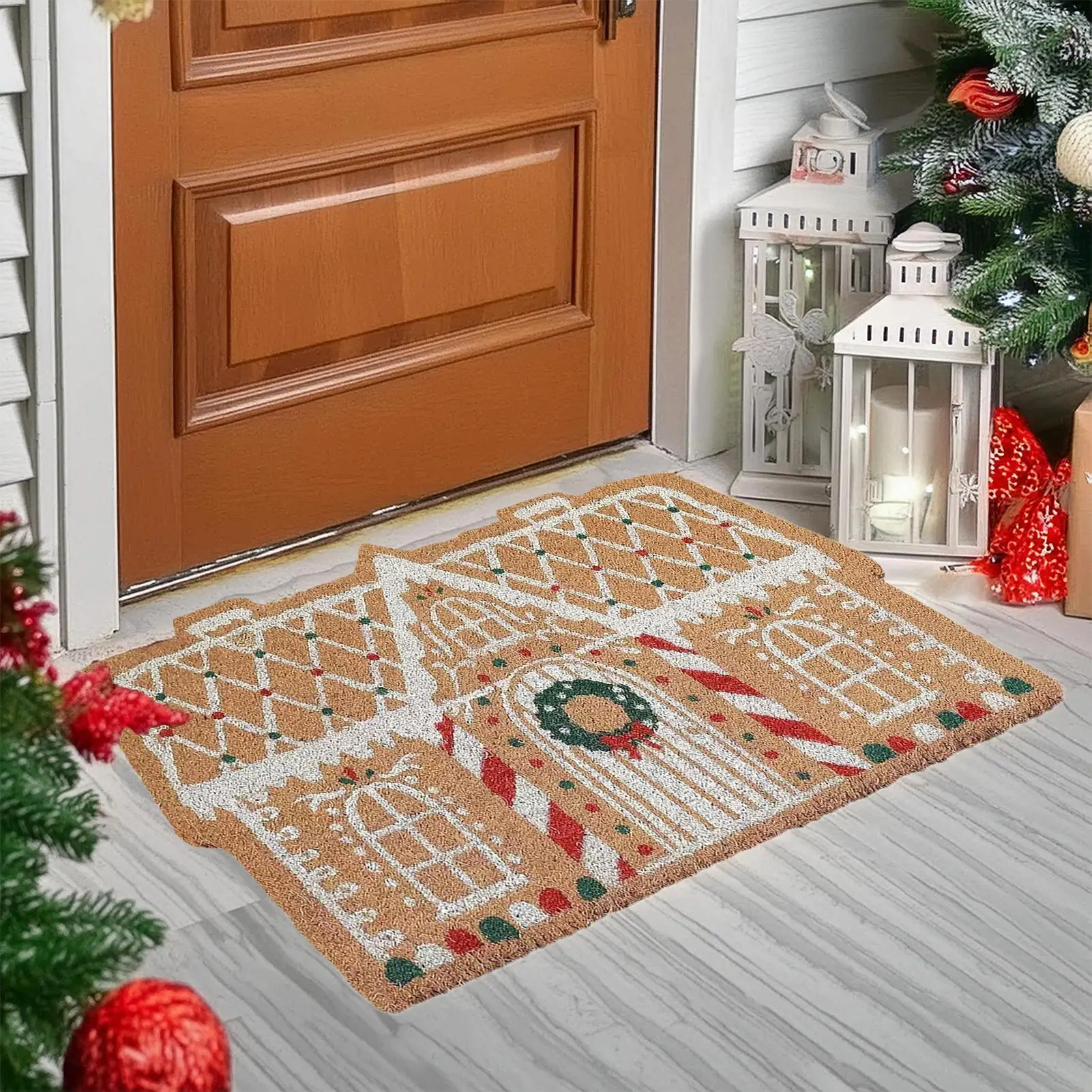 Christmas Door Mat Outdoor Entryway Door Mats Non-Slip Rug Holiday Decorations Winter Mat for Home Kitchen Bathroom Christmas