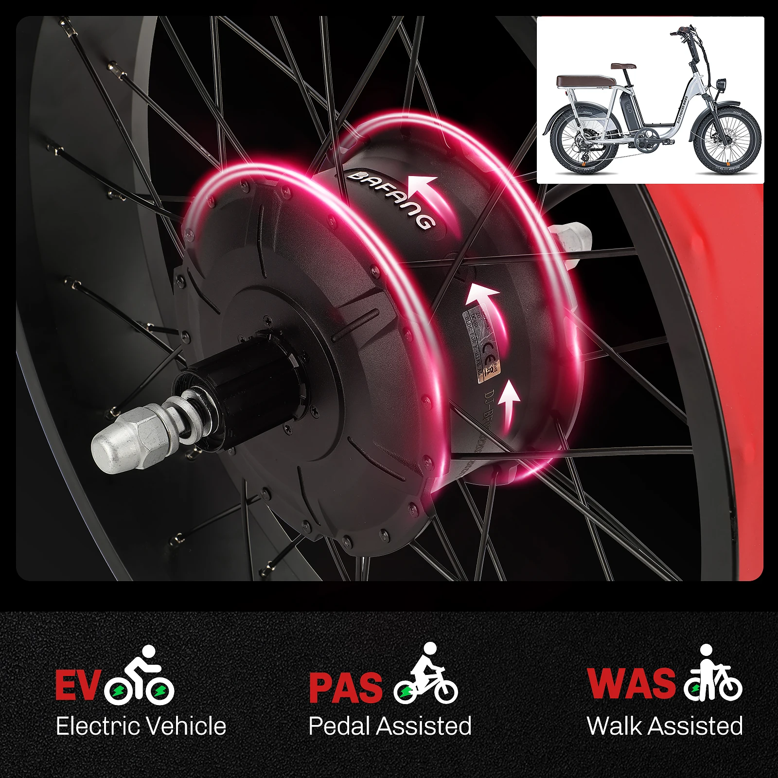 BAFANG 750W E-bike Conversion Kit ebike motor kit-Rear Hub Motor Drive for 20" Snow/Beach Fat Bikes-Upgrade Your MTB Cruiser Foldable Bike