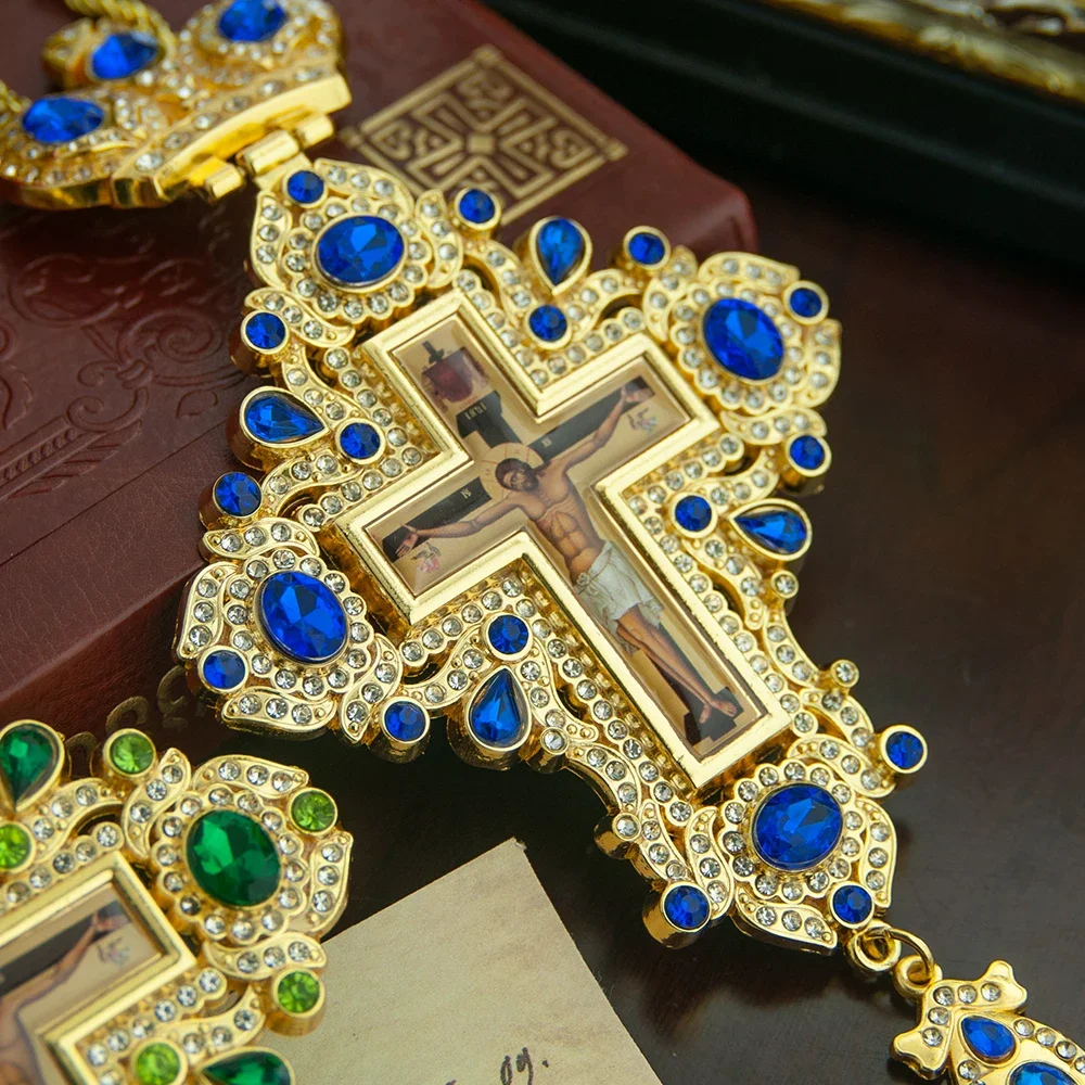 Orthodox Jesus Cross Pendant Church Father's Chest Pendant Religious Prayer Ritual Supplies Alloy Cross Necklace Religious Ritual Accessories