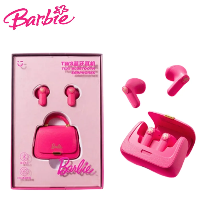 

Kawaii Miniso Barbie Bluetooth Headset Anime Cute Cartoon Pink Headphone Protective Case Super Battery Long-Lasting Durable Gift