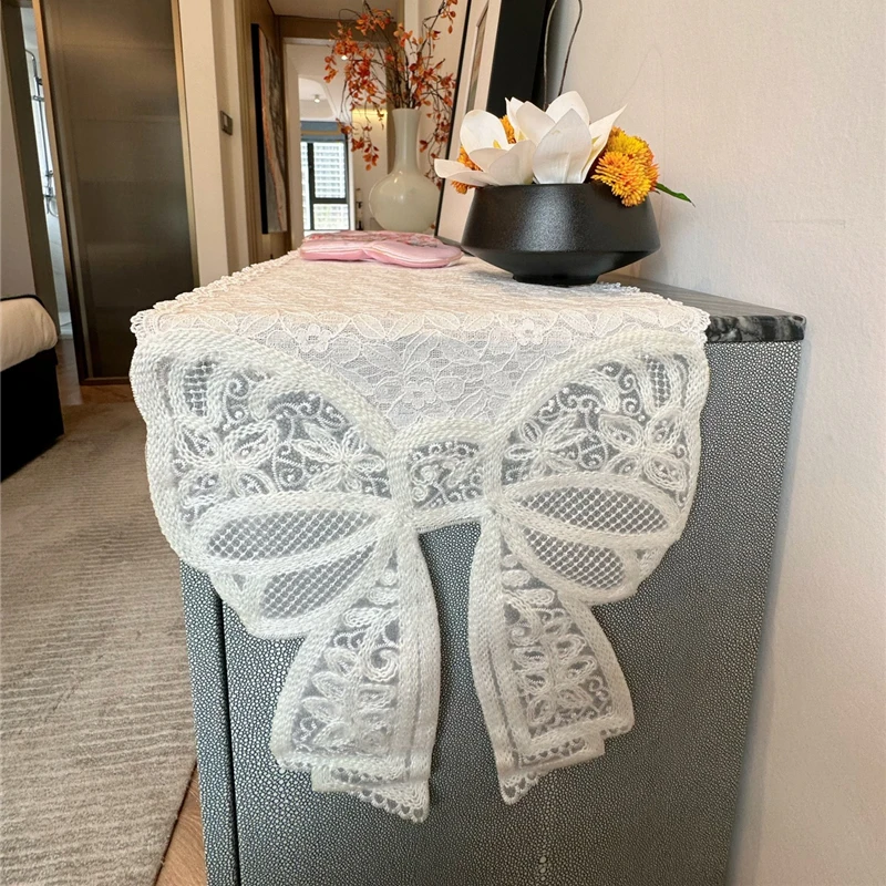 White Lace Table Runner Atmosphere Home Diningtable Decorative Cloth French  Cabinet Coffeetable Vintage Pink Bow Tablerunner - AliExpress 15