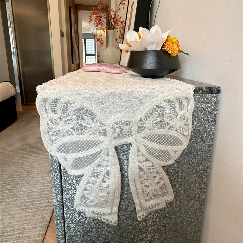 Runner da tavolo in pizzo bianco Atmosphere Home Diningtable panno  decorativo mobile francese tavolino da caffè Vintage Pink Bow Tablerunner -  AliExpress
