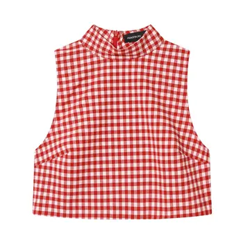Willshela Women Fashion Plaid Printed Back Zipper Slit Cropped Vest Vintage O-Neck Sleeveless Female Chic Lady Tanks Tops