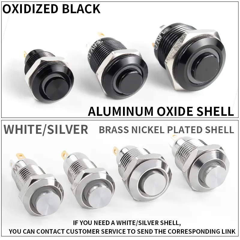 1NO High head Waterproof Metal Push Button Switch LED Light Self-locking/reset 3/6/12/24/220V 8/10/12/16mm Oxidized black image 5