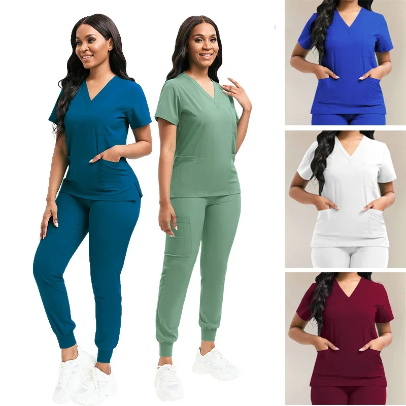

Multicolors Medical Uniforms Women Scrubs Sets Tops Pant Nurses Accessories Dental Clinic Beauty Salon Hospital Workwear Clothes