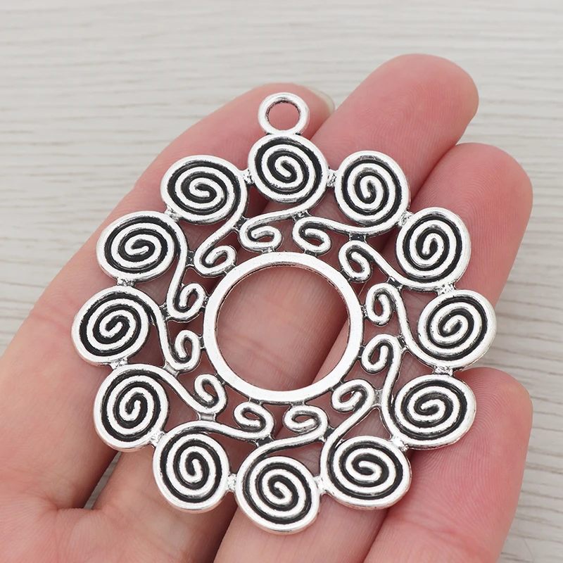 

3 x Tibetan Silver Hollow Open Large Spiral Vortex Charms Pendants for DIY Necklace Jewlery Making Findings Accessories 60x55mm