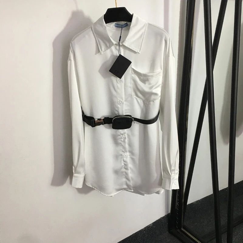 

Luxury Brand Design Fashion Belt Bag Decoration Autumn Collar Women'S Shirt High-Grade Buckle Autumn Long-Sleeved Shirt