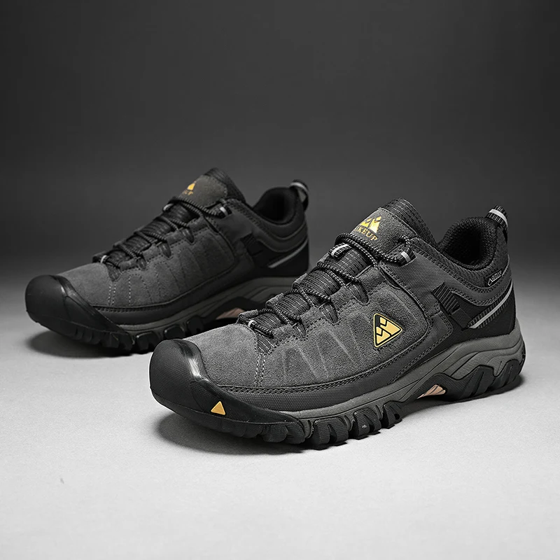HIKEUP New Men Hiking Shoes High Quality Durable Leather Climbing Shoes Outdoor Walking Sneakers Rubber Sole Factory Outlet