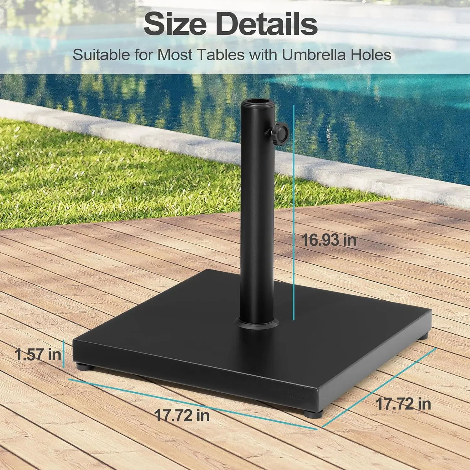 43lb Patio Umbrella Base Stand, Outdoor Square Concrete Stand Heavy Duty Market Umbrella Pole Holder, Black
