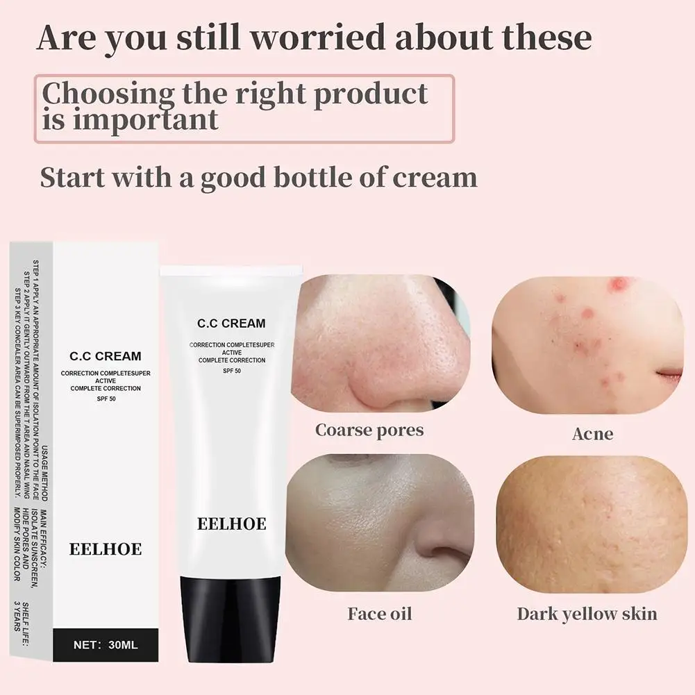 CC Cream Conceal Imperfection Skin-friendly Brighten Skin Colour Cosmetics Foundation Concealing Cream for Coarse Pore 30ML