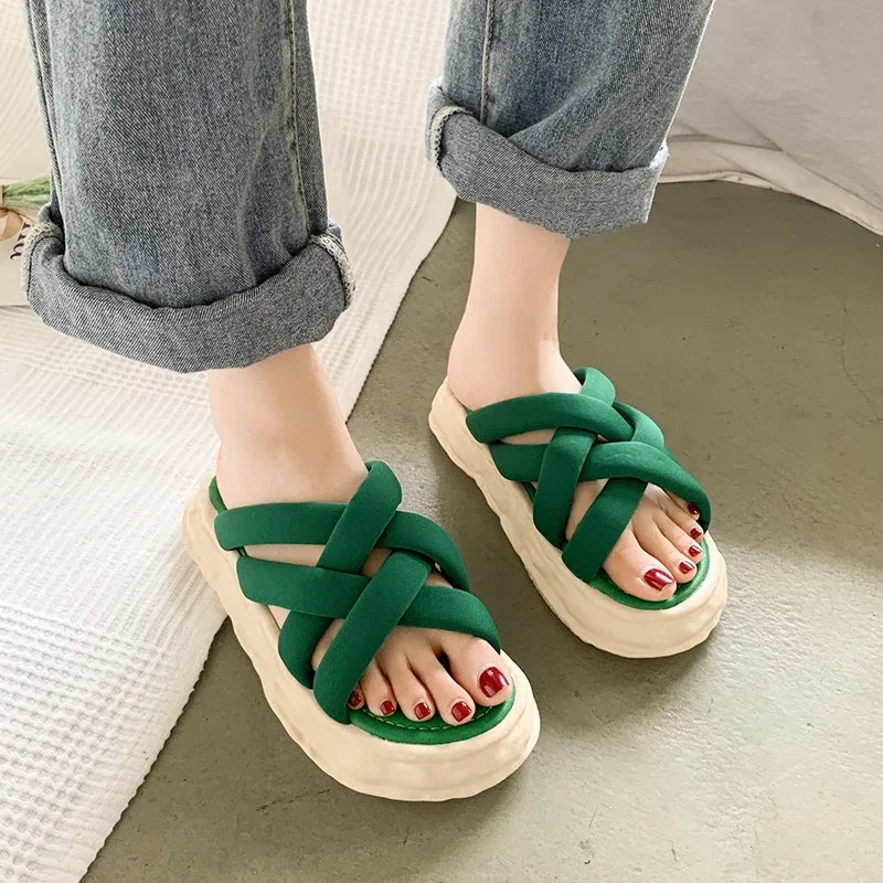 

Летние новые модные повседневные однотонные тканевые сандалии на платформе с тонким ремешком женские тапочки NO:Q99 с круглым носком на плоской подошве с открытым носком