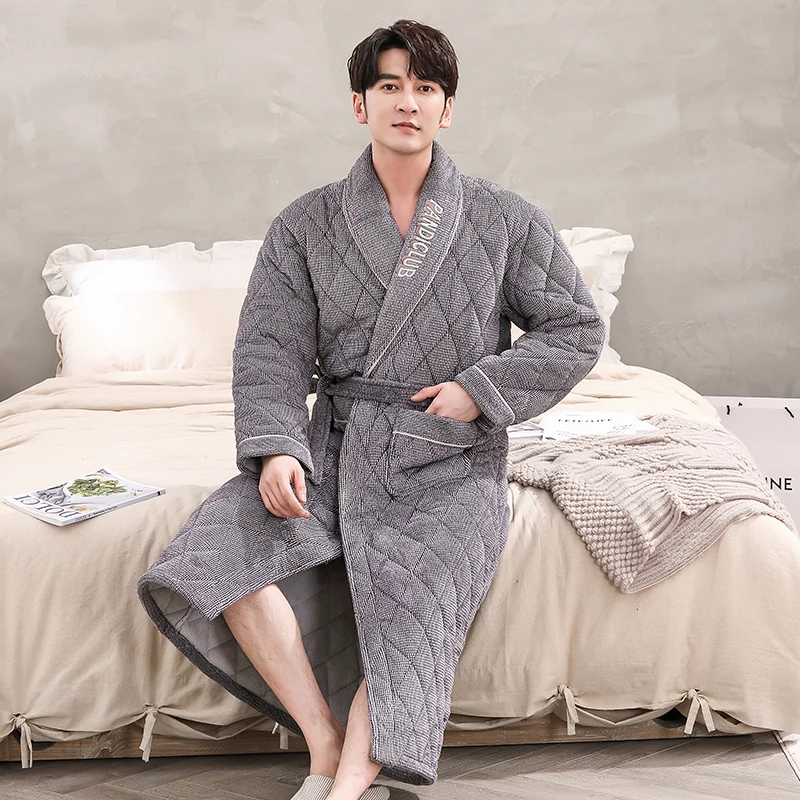 Men's Winter Letter Jacquard Bathrobe Home Clothes Long Sleeved Flannel  Quilted Robe Coat Male Keep Warm Long Bath Robes XXXL - AliExpress