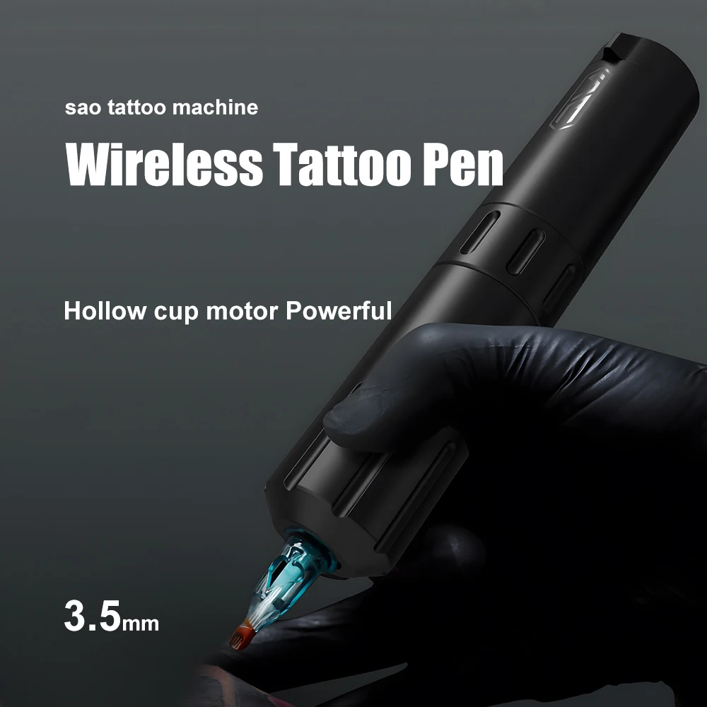 

SAO Wireless Tattoo Machine Pen Direct Drive Coreless Motor 3.5mm Stroke Digital Display Compact Body HYlab Tattoo Supply