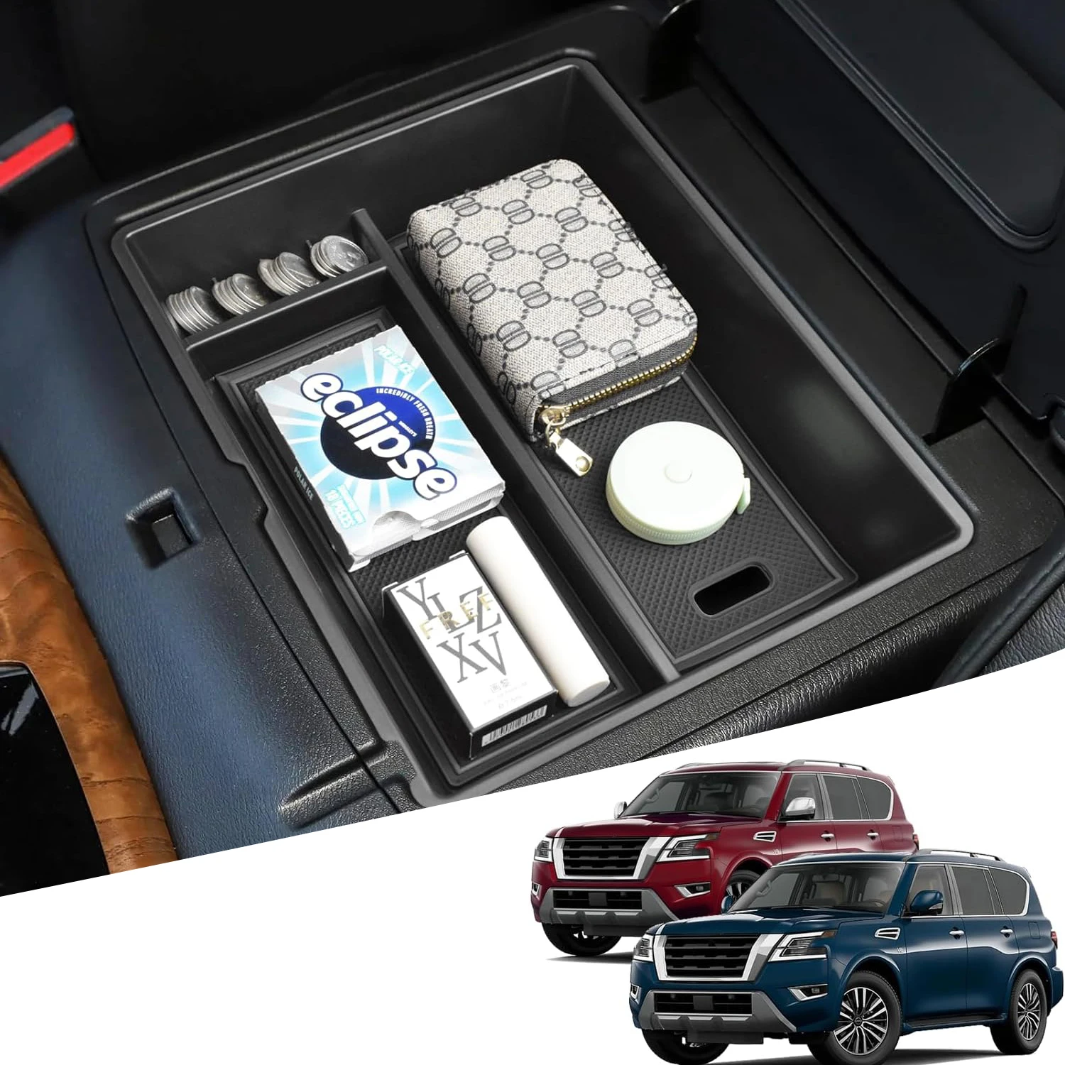 

Armrest Storage Box for Nissan Armada 2021 2022 2023 2024 Center Console Tray Car Box Storage Organizer Coin Holder Accessories
