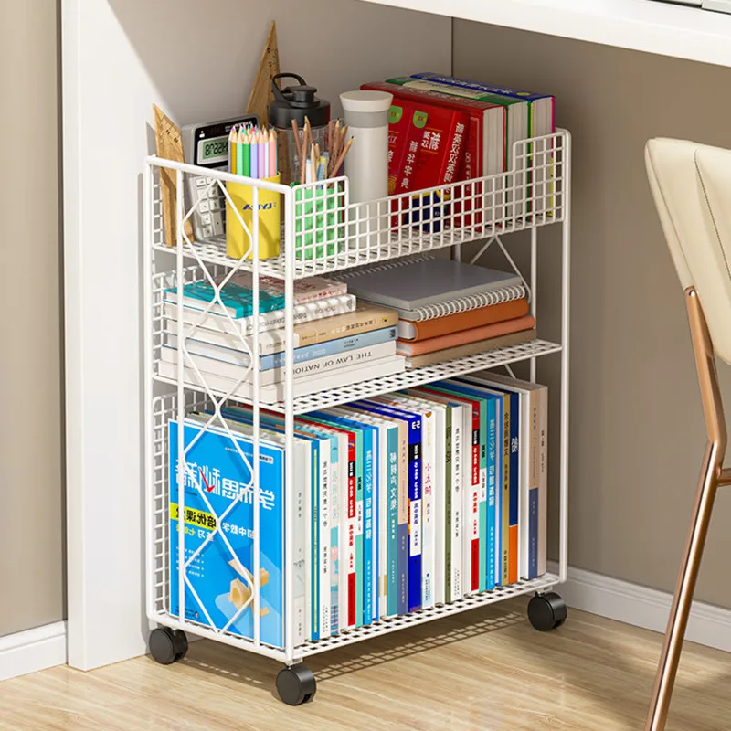 

Floor To Floor Book Storage Rack Small Bookshelf Next To The Desk Household Computer Desktop with Wheels Movable Storage Rack