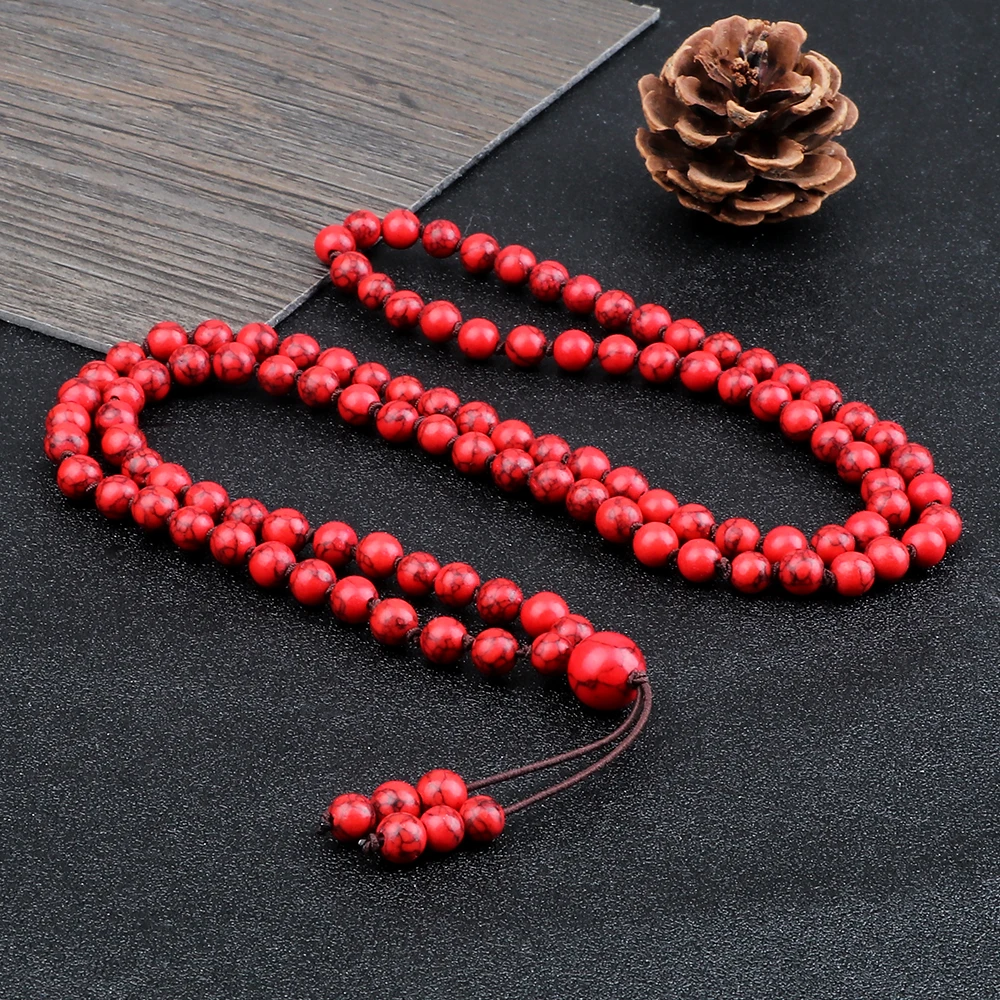 Stone Bead Necklace 6mm Round Agates Onyx Natural Stone Beads Necklace & Bracelets Women Men 108Mala Stretch Fashion Jewelry Gift