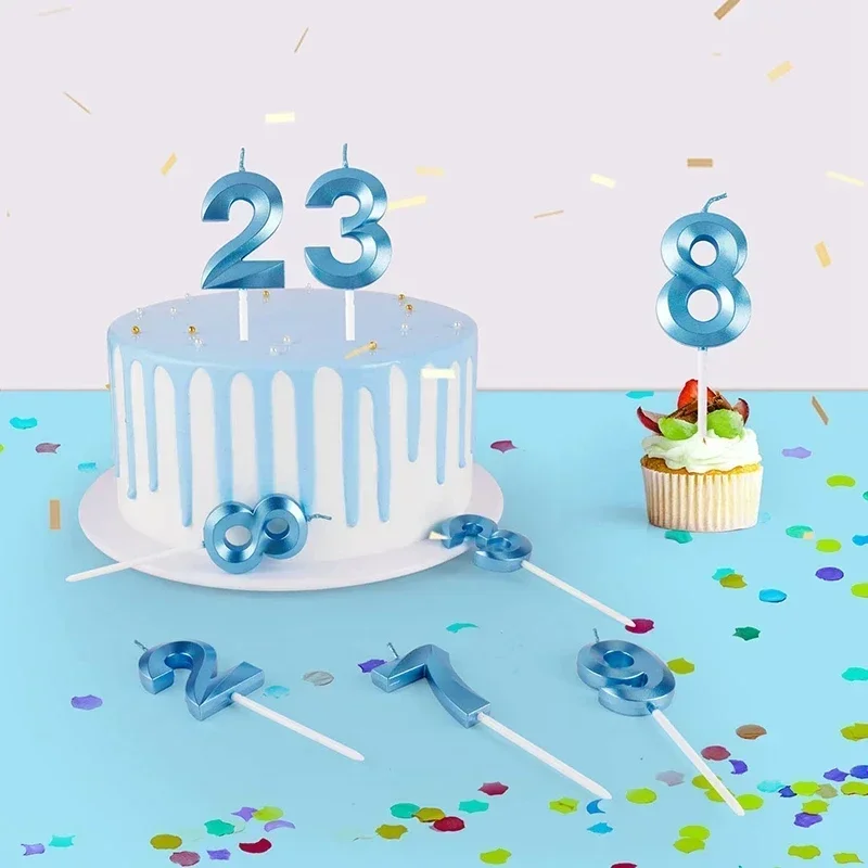 1 Stück 0-9 Nummer Digitale Kerzen Kuchendekorationen Romantische Blau Rosa Kerzen Topper für Kinder Alles Gute zum Geburtstag Babyparty Kreativ – Detail 2