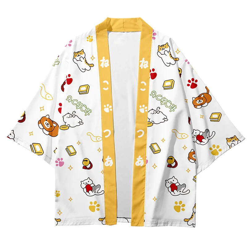 Fashion Kimono Kawaii Cat Anime Print Japanese Cardigan Beach Haori Women Men Cosplay Yukata Harajuku Loose Girl Clothes
