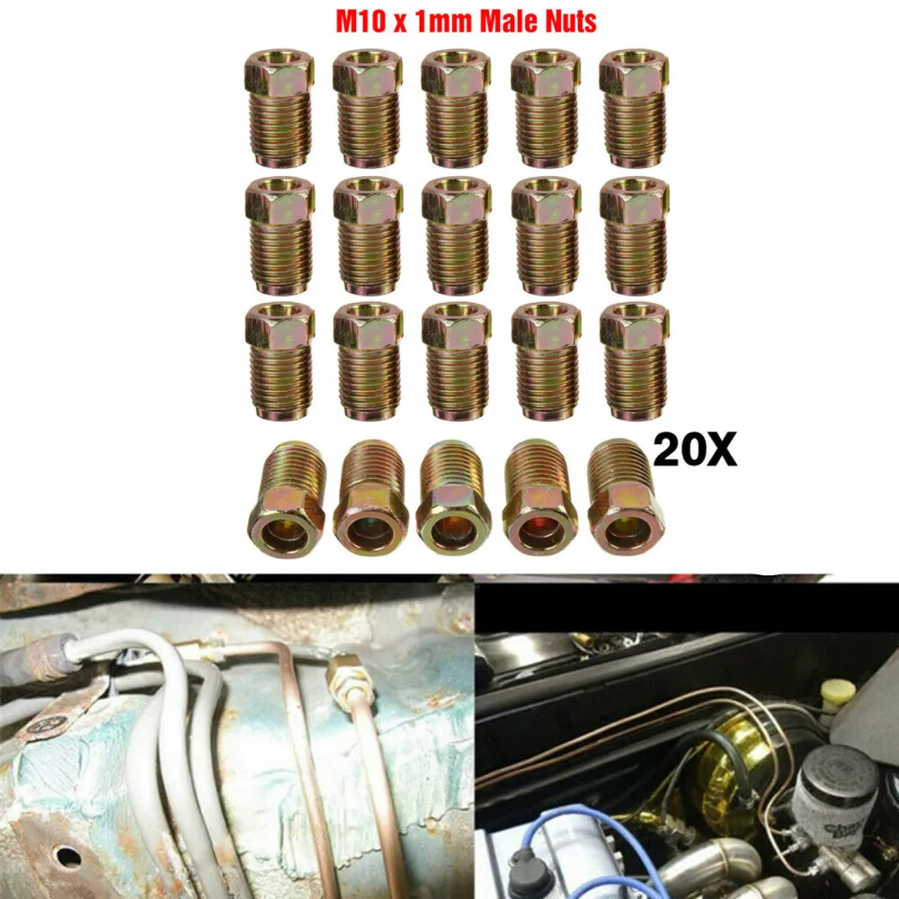 Brake Connecting Insert Brake Line Lock Kit Brake Pipe Hose Brake Line Connector 20pcs Brake Line Unions Threads Fittings Assortment For 3/16 Inch Tube Pack 3/16 Inch Male Braking Tubes