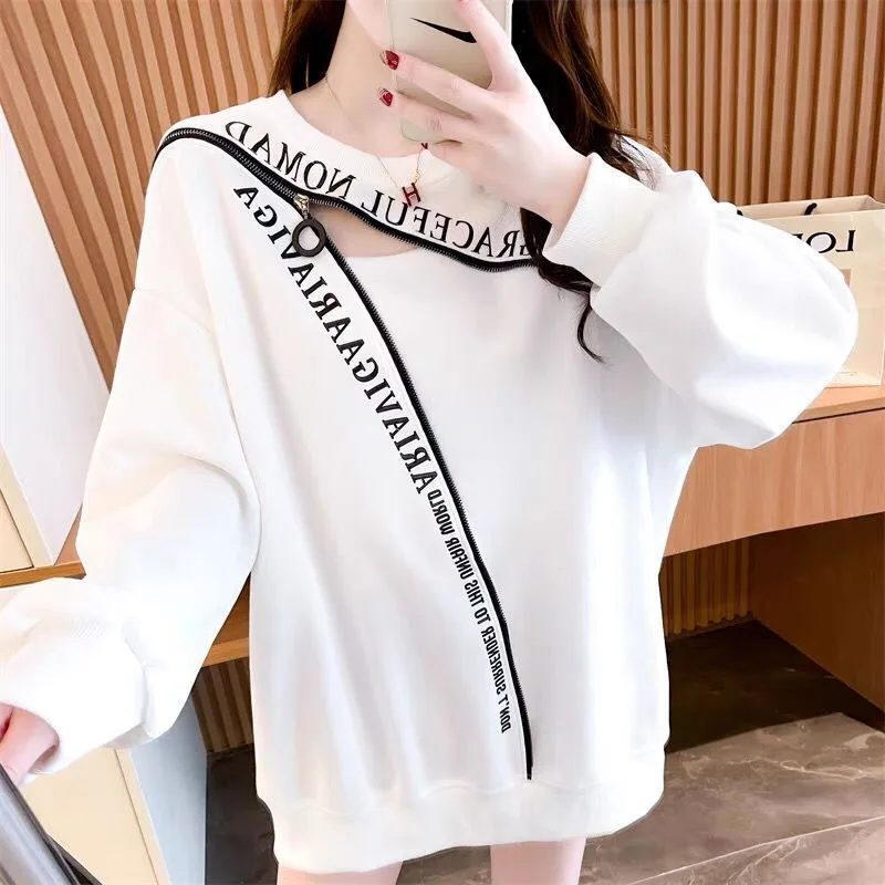 New Autumn Fashion Trend Round Neck Design Sense Small Panel Hollow Out Loose Versatile Foreigner Women's Long Sleeve Sweater