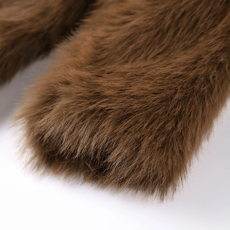 Luxury Brown Faux Fur Coats Women Fashion Full Sleeve Lapel Long Warm Jacket Winter Fluffy Thick High Street Outerwear New