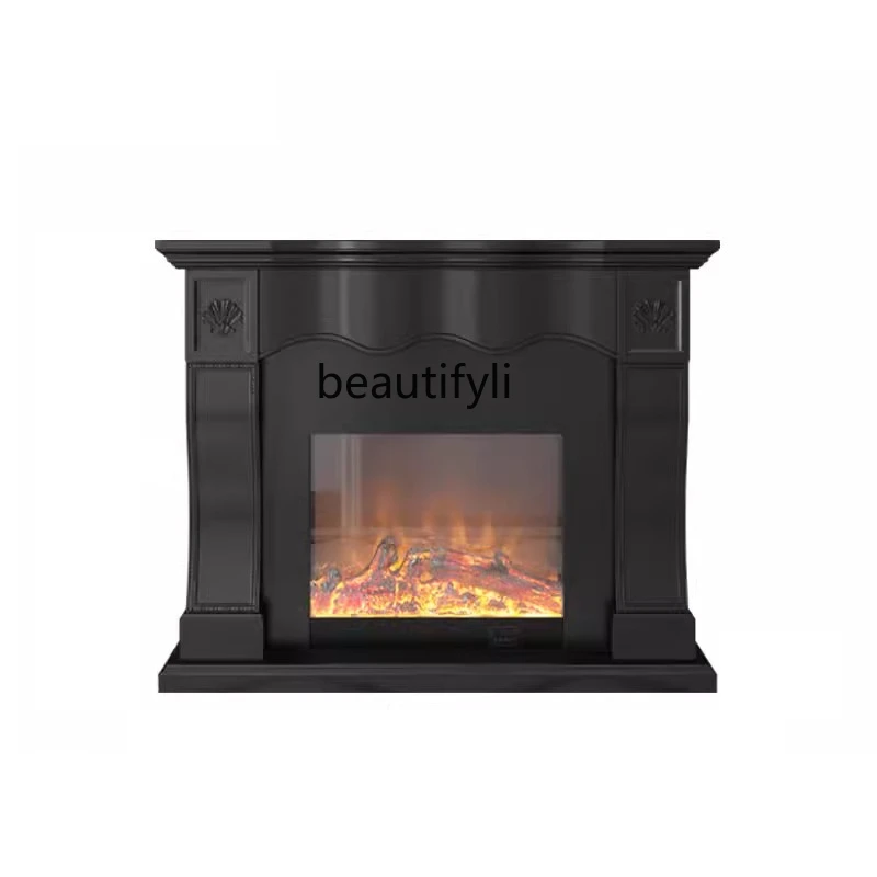 

American-Style Solid Wood Fireplace Curio Cabinet European-Style Pastoral Fireplace Living Room Simulation Flame Heating