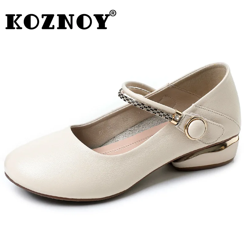 

Koznoy 3cm Cow Genuine Leather Summer Flats Loafer Soft Soled Good Cushioning Big Size Cozy Women Lightweight Mary Jane Shoes