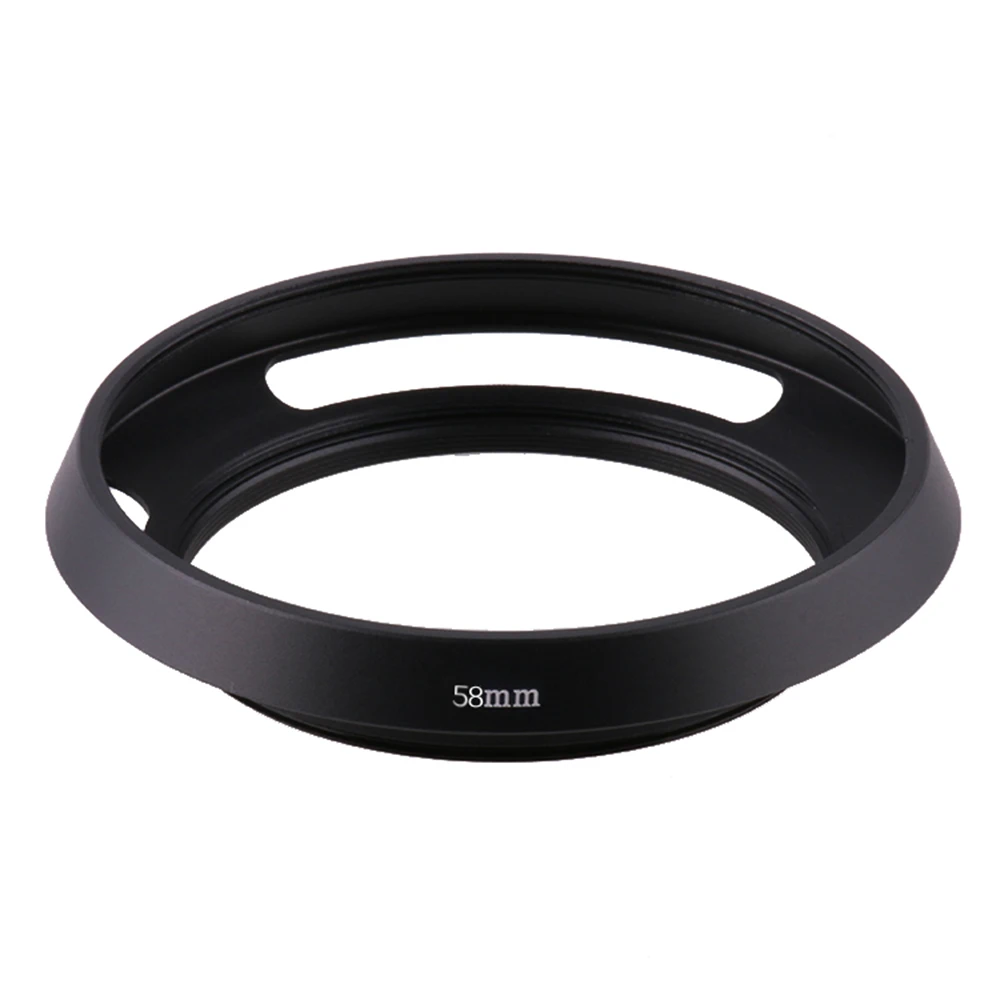 

Universal Slim Wide Black 58mm Metal Screw-in Vented Short Lens Hood Camera Photography Accessory for Nikon Canon Sony Camera