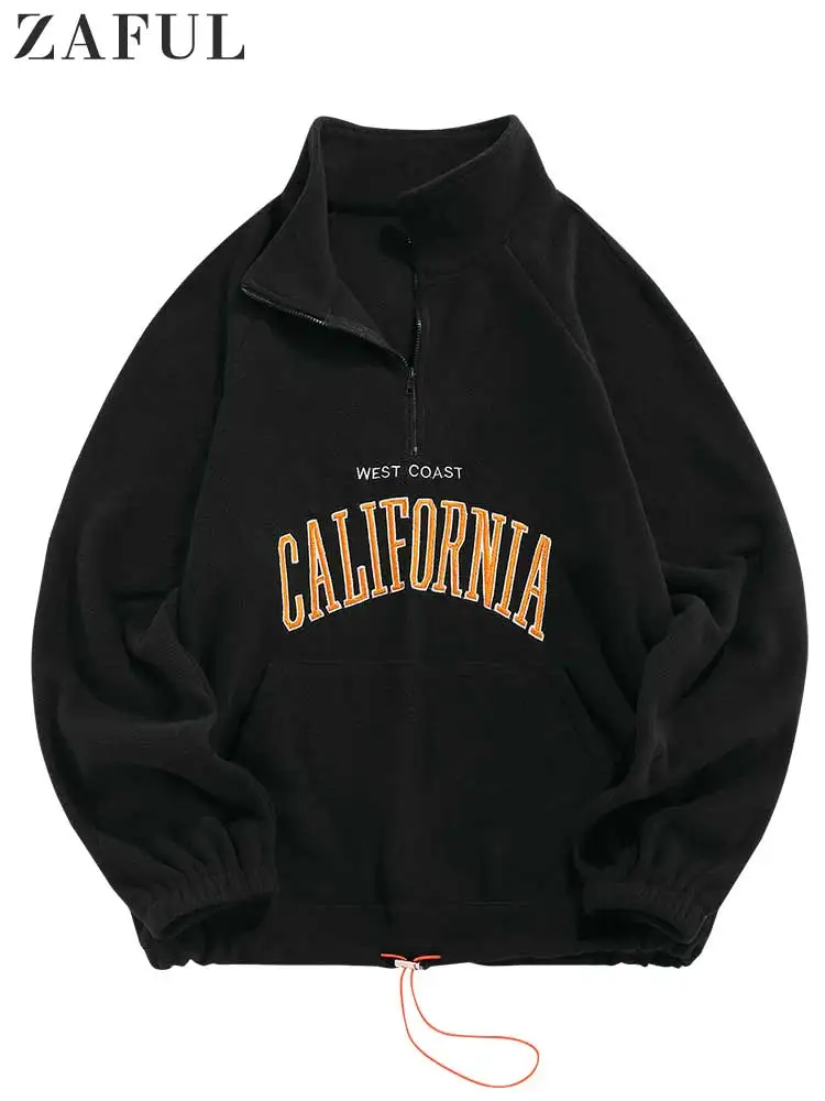 ZAFUL Men s Hoodies Fluffy Fleece Warm Sweatshirts Letters Embroidered Vintage Streetwear Pullover Sudaderas For Autumn Winter BigFace
