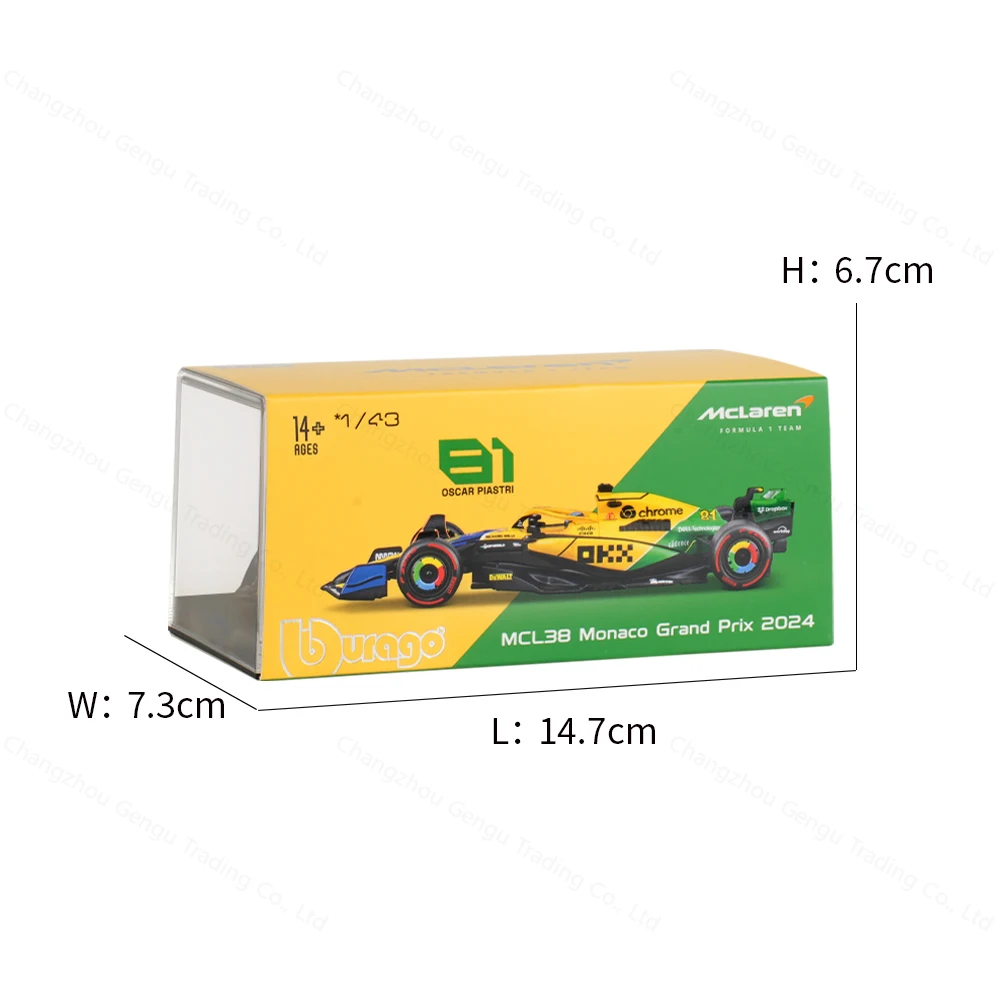 Bburago 1:43 McLaren 2024 MCL38 Monaco Miami GP F1 Formula Racing Car Static Simulation Diecast Alloy Model Car Acrylic Box 4