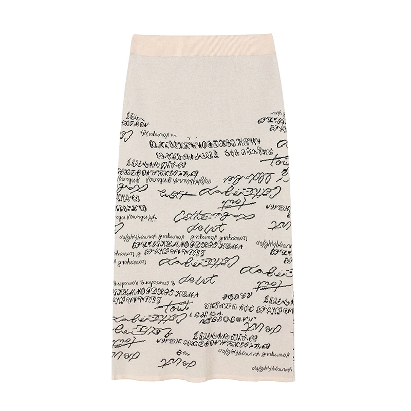 5569# Autumn Winter Letter Printed Knitted Maternity Skirts Elastic Waist Belly Clothes for Pregnant Women Pencil Slim Pregnancy