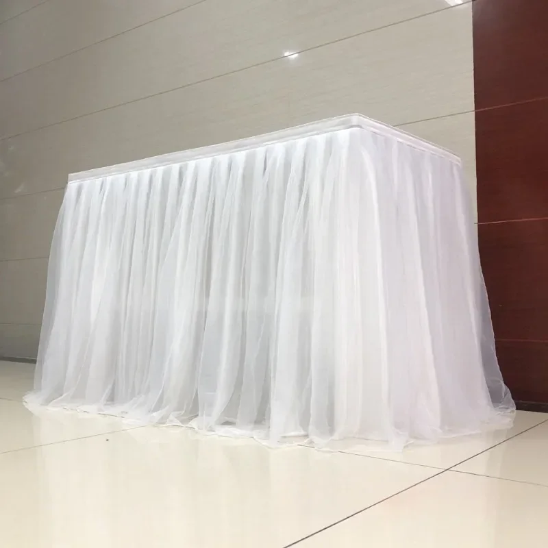 6FT Dboule Layer Voile Table Skirt Wedding Decoration Birthday Party Holiday Festival Celebration Organza Fabric Hotel Events