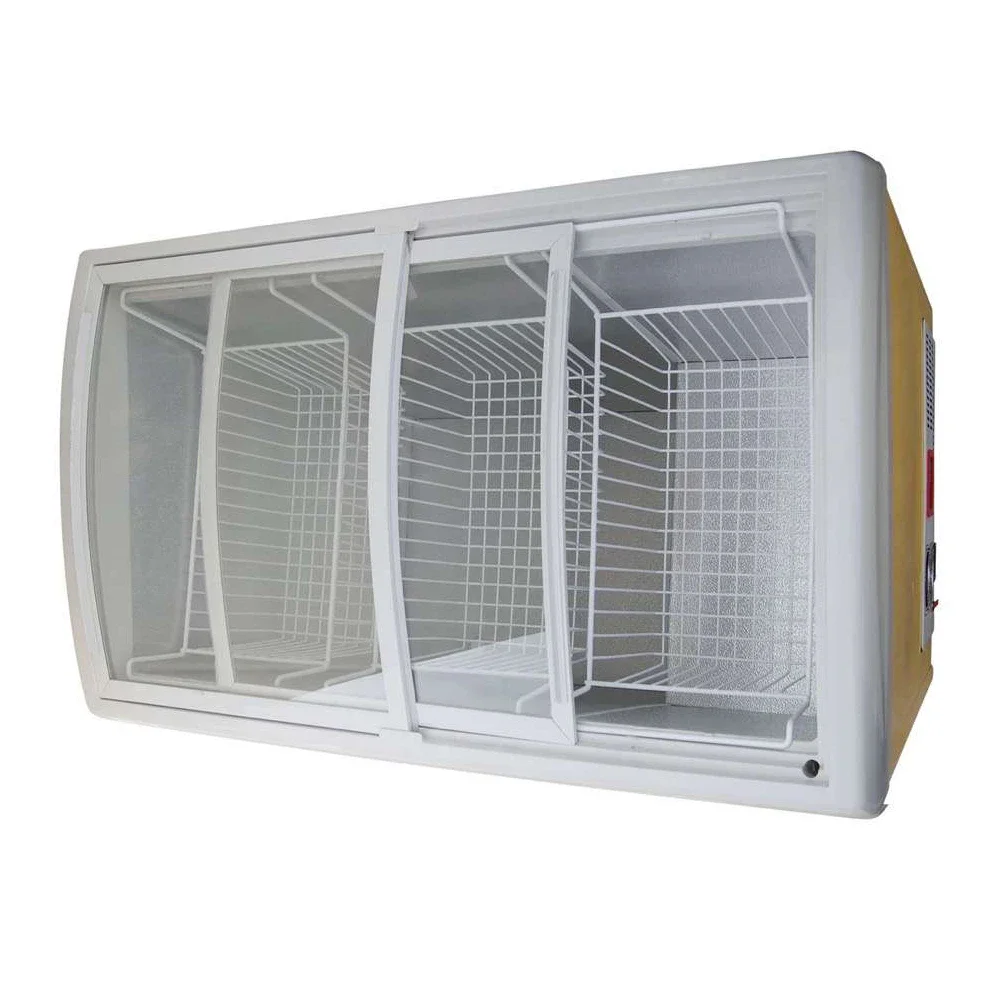 12V 220V AC&DC solar chest freezers sliding door cooling ice cream display showcase Curved glass door solar deep chest freezer