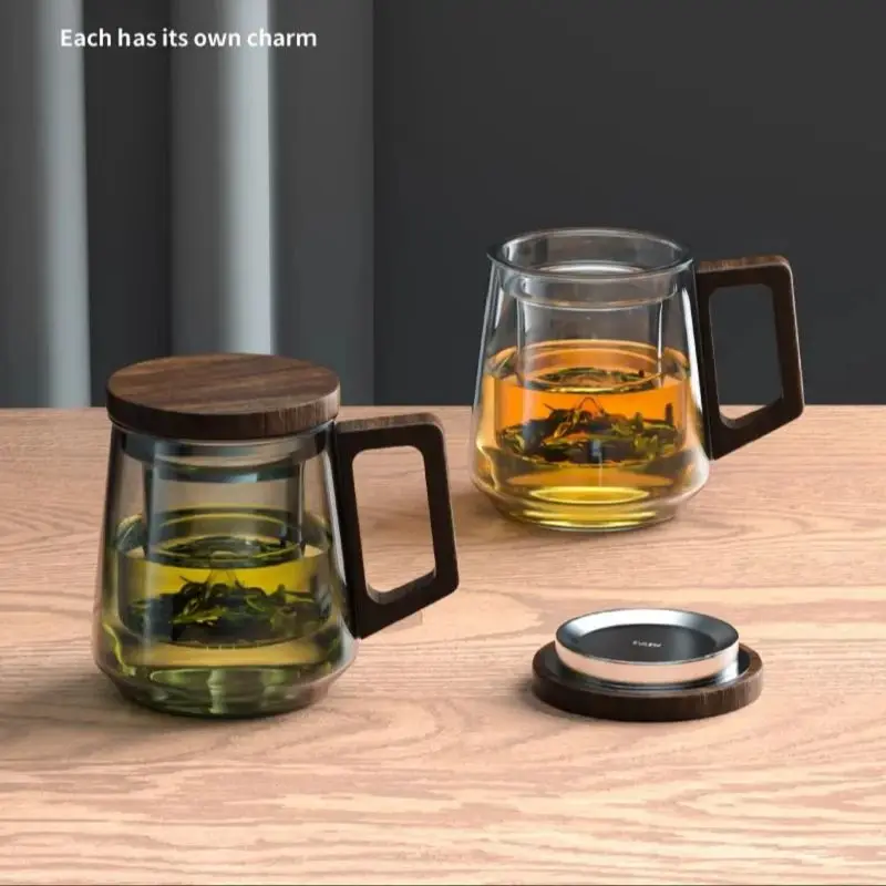GIANXI Glass Tea Cup Tea Water Separation Guanshan Design Strainer Walnut Tabletop Anti-Scald Coaster Teacup Set