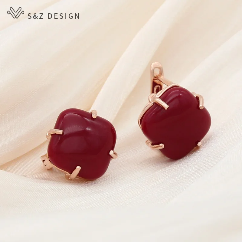 S&Z DESIGN New Fashion Elegant 585 Rose Gold Color Square Resin Dangle Earrings For Women Girl Party Jewelry Hypoallergenic