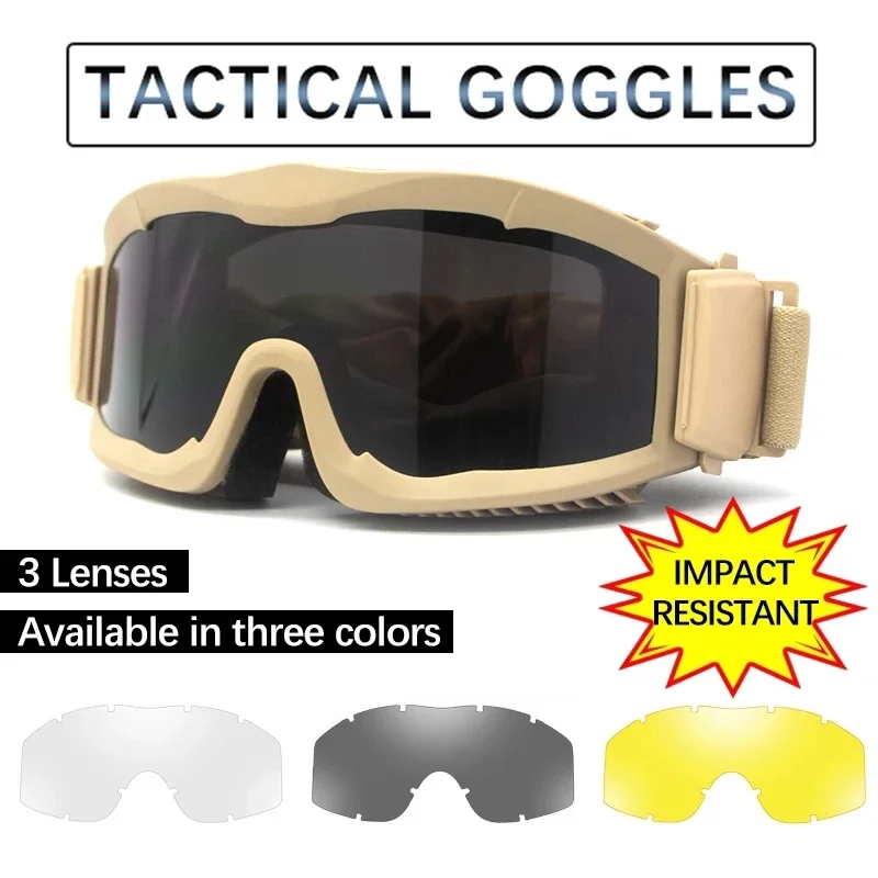 

New 3 Lens Tactical Airsoft Paintball Goggles Windproof Anti Fog CS Wargame Shooting Protection Glasses Fits for Military Helmet