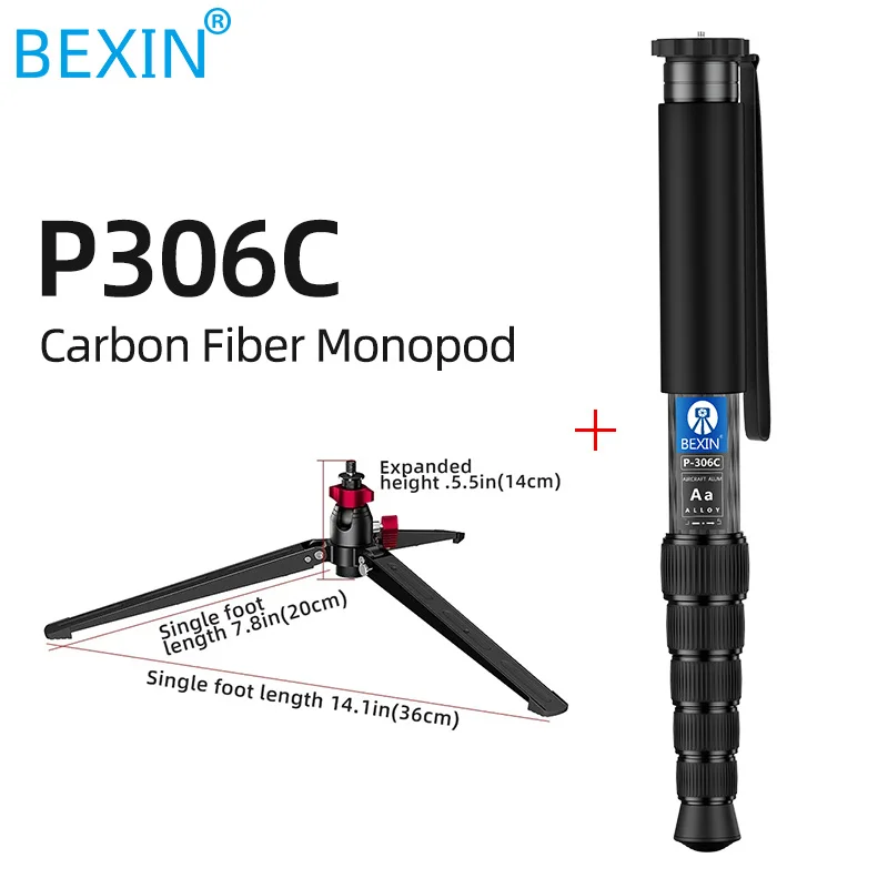 Bexin-portátil Fibra de Carbono Dslr Câmera Monopé Fotografia Selfie Stands P306a 306c Telefone Móvel Live Streaming Monopé - Image 4