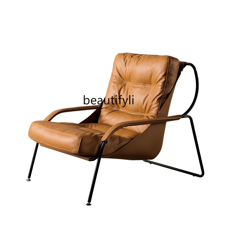 

Nordic Genuine Leather Single Leisure Chair Designer Creative Armchair Living Room Couch living room furniture